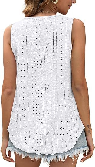 Eyelet Knit Tank Top Sleeveless Loose Fit Summer Top