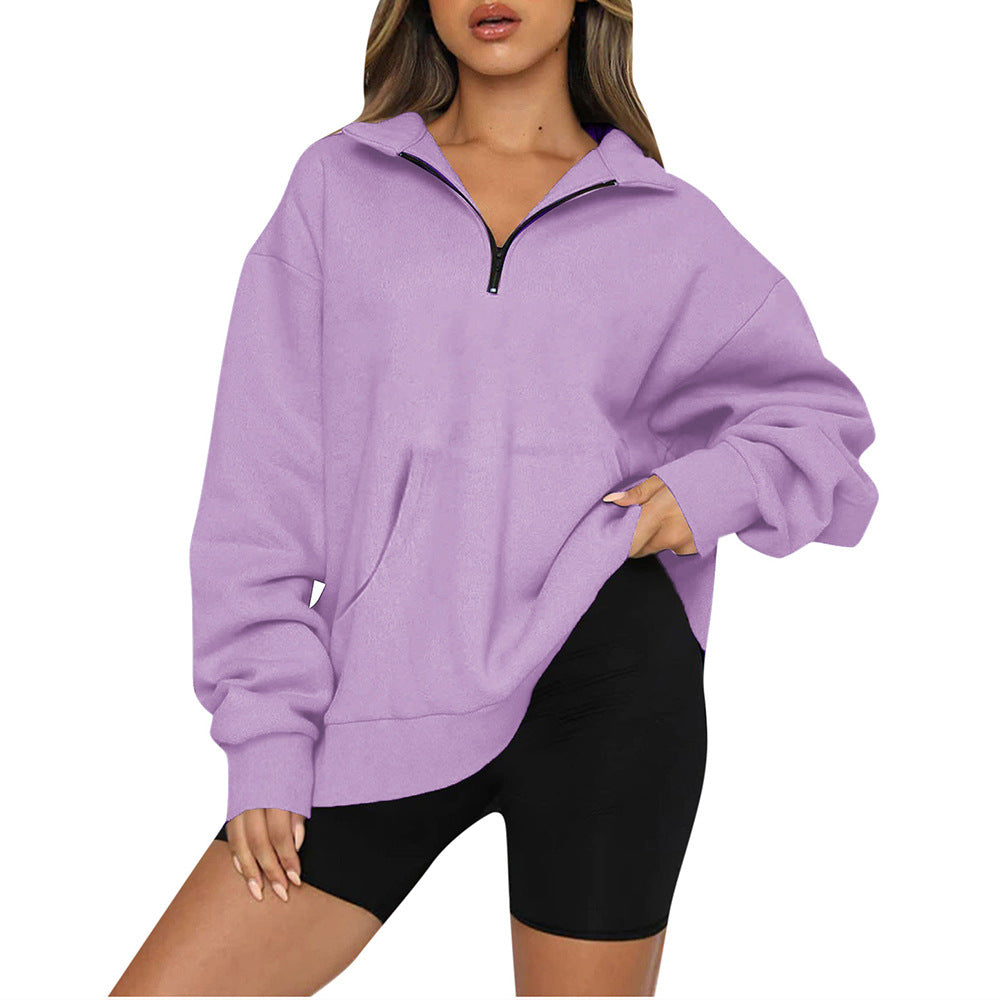 Oversized Half Zip Fleece Pullover Sweatshirt with Pocket