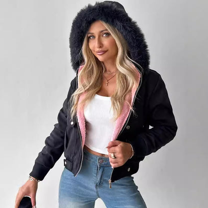 Women's Faux Fur Hooded Sherpa Lined Winter Jacket