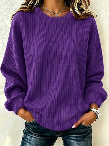 Women's Oversized Waffle Knit Crewneck Sweatshirt
