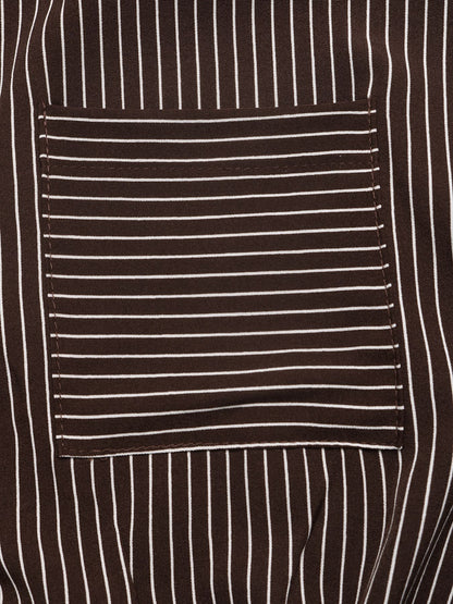 Striped Shirt Jumpsuit Button Front Cropped Pants
