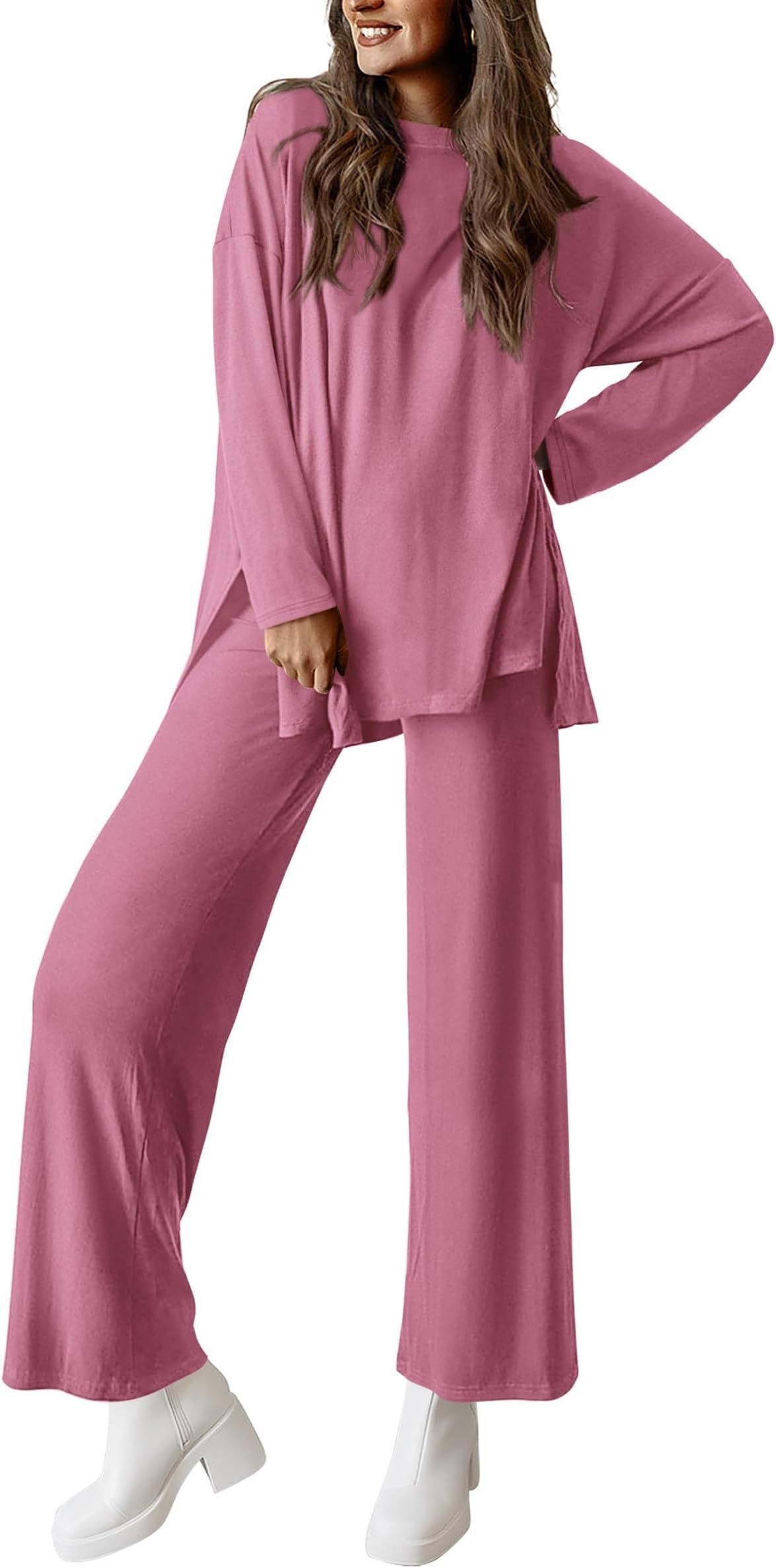 Women's Two Piece Lounge Set Long Sleeve Wide Leg Pants