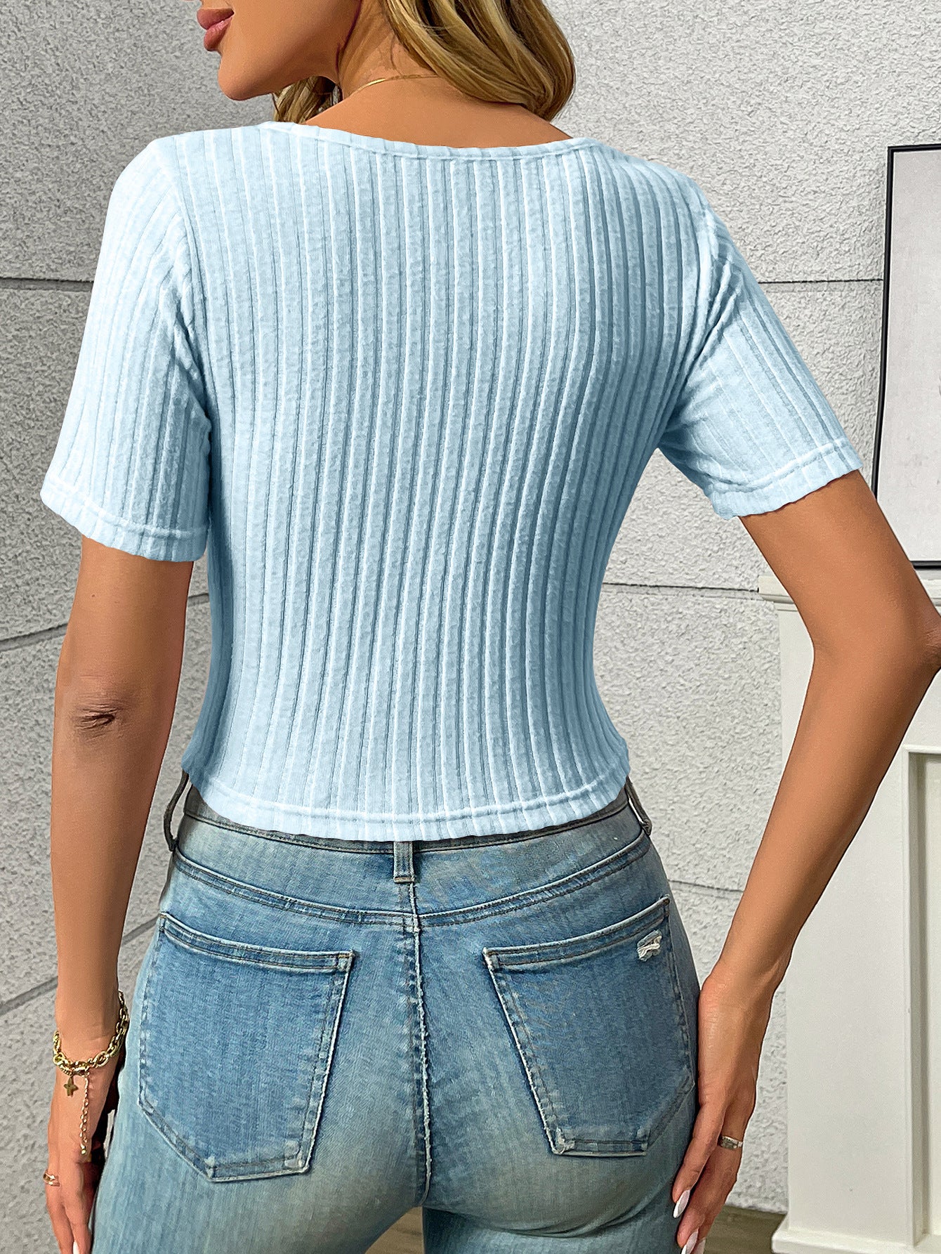 Pleated Drawstring Sexy Short-Sleeve Top