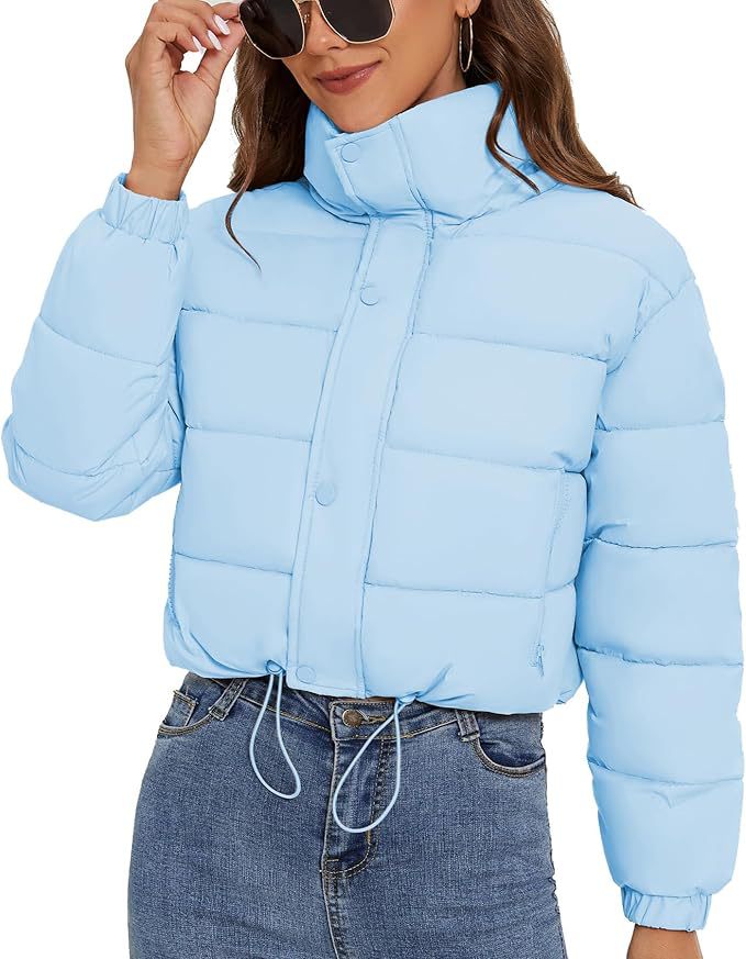 Women's Cropped Quilted Puffer Jacket Stand Collar