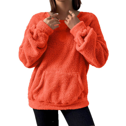 Women's Sherpa Fleece Crewneck Sweatshirt Pocket