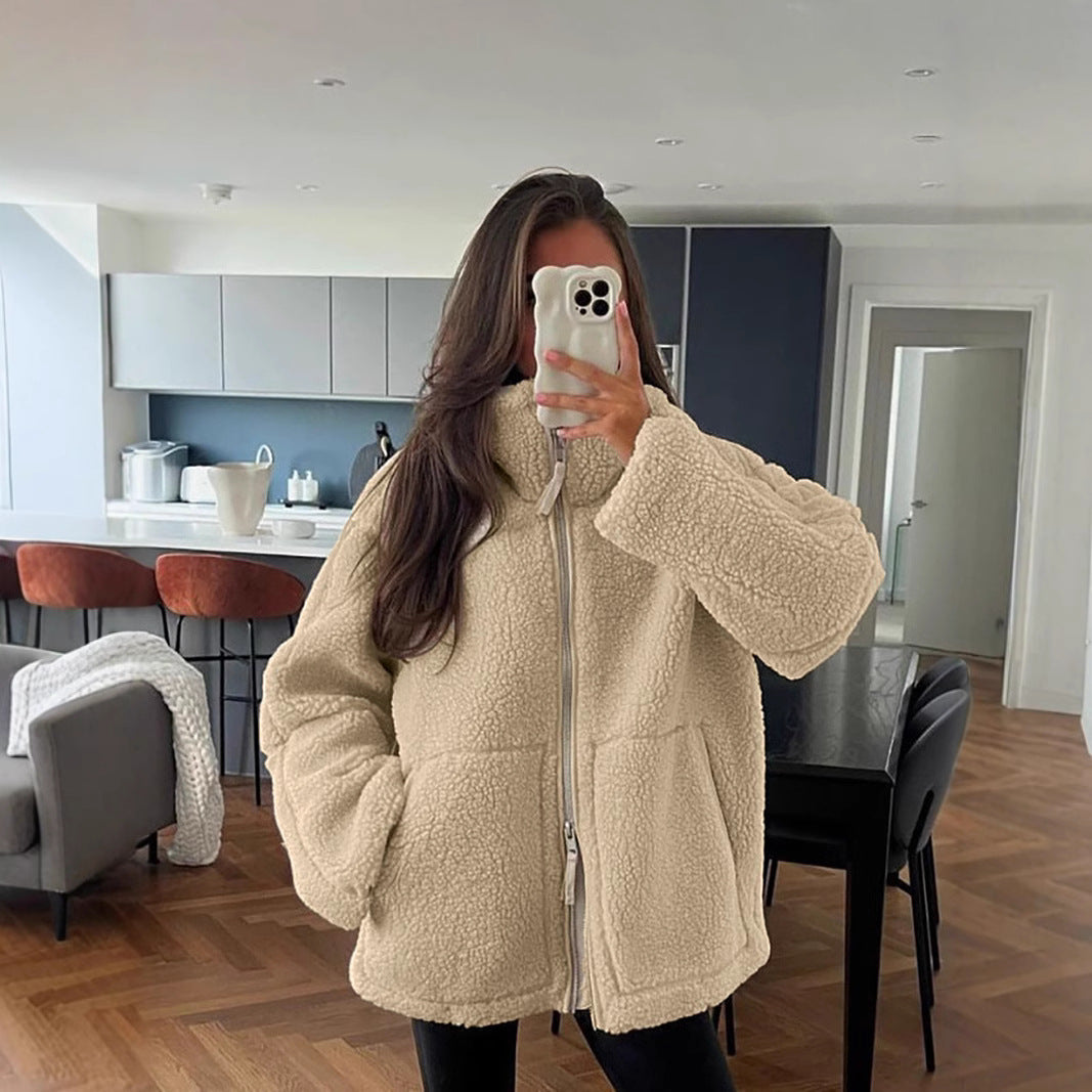 Women's Oversized Sherpa Jacket Zip Up Fleece Coat