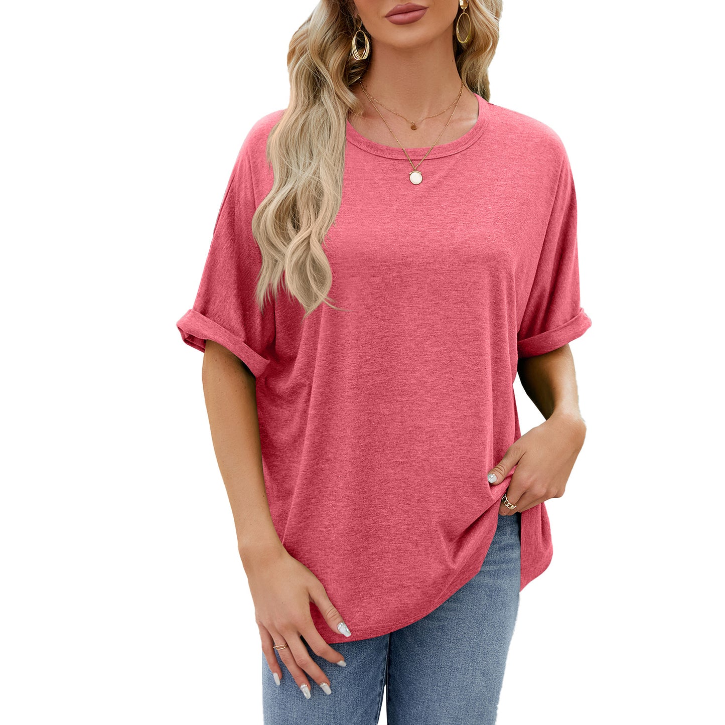 Loose Fit Crew Neck Short Sleeve Casual Basic Tee