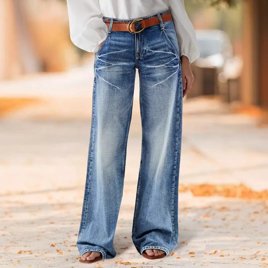 Women's Vintage Washed High Waist Wide Leg Denim Jeans