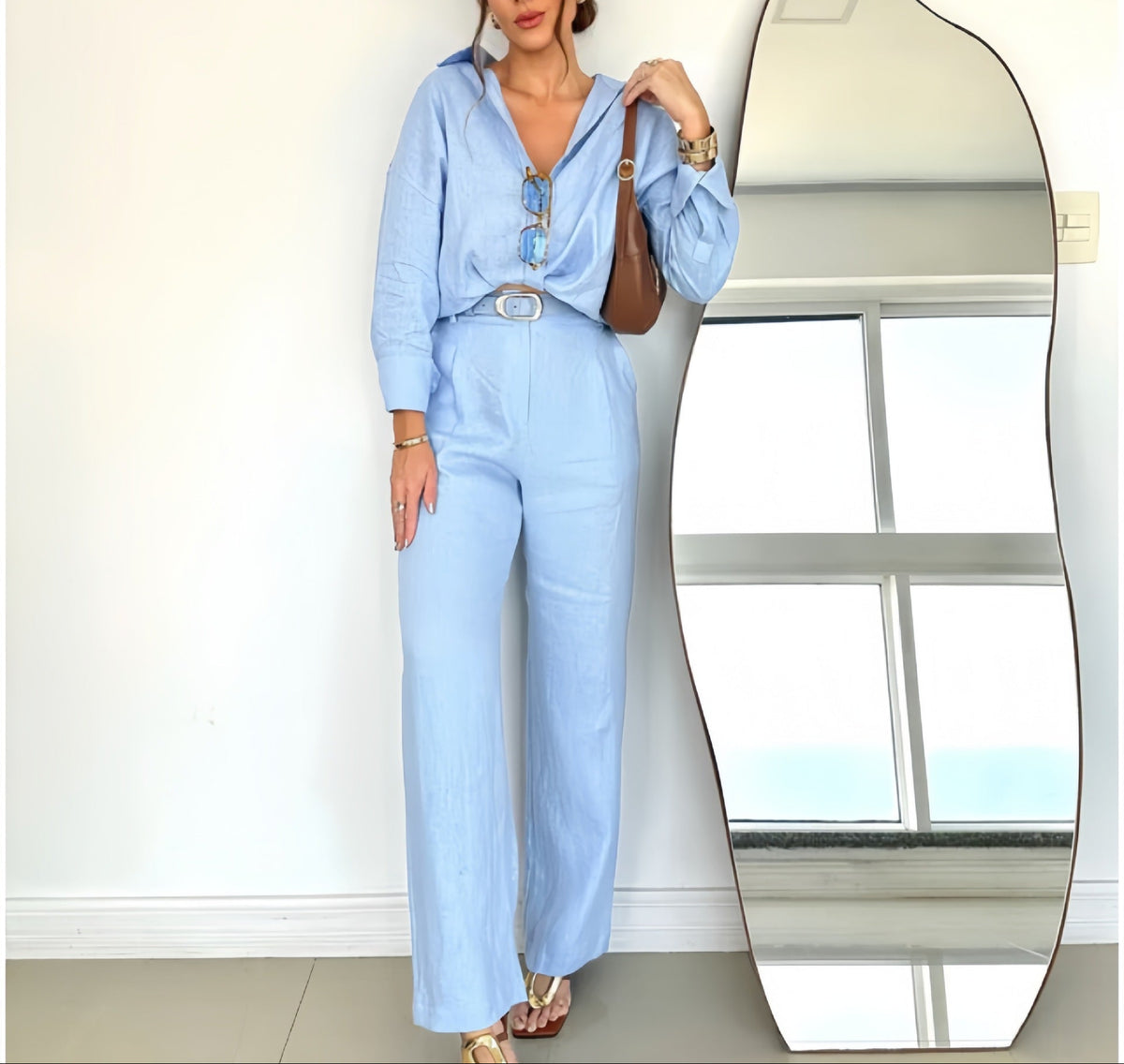 Casual Linen Shirt & Pants Matching Set
