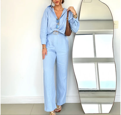 Casual Linen Shirt & Pants Matching Set