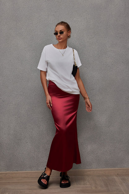 Women's Satin Bodycon Midi Skirt Mermaid Hem