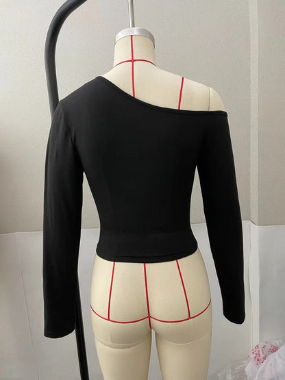 Sexy One Shoulder Long Sleeve Crop Top Going Out