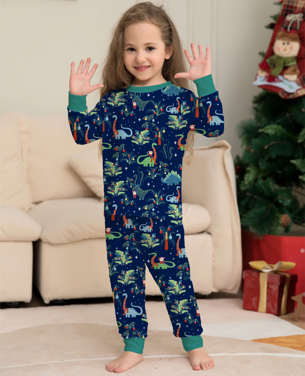 Printed Family Parent-Child Boys and Girls European Dinosaur Christmas Pajamas