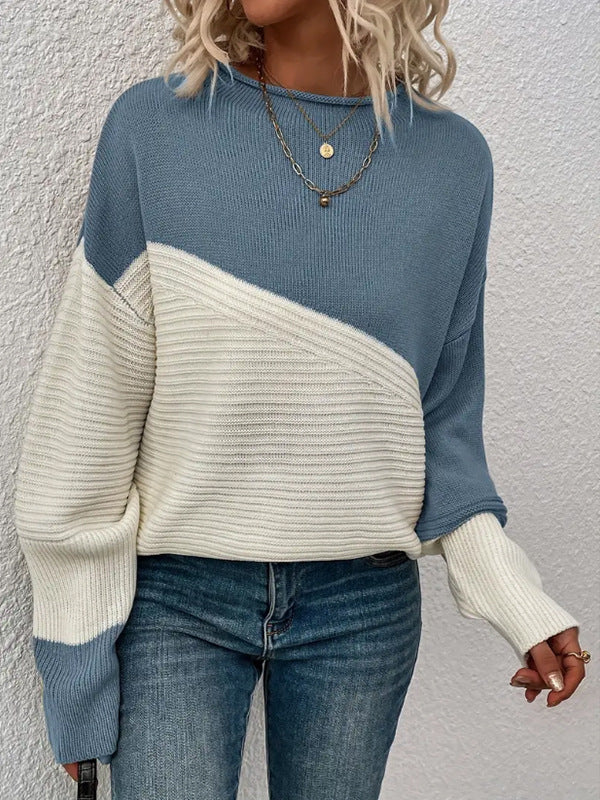 Color Block Crew Neck Long Sleeve Sweater