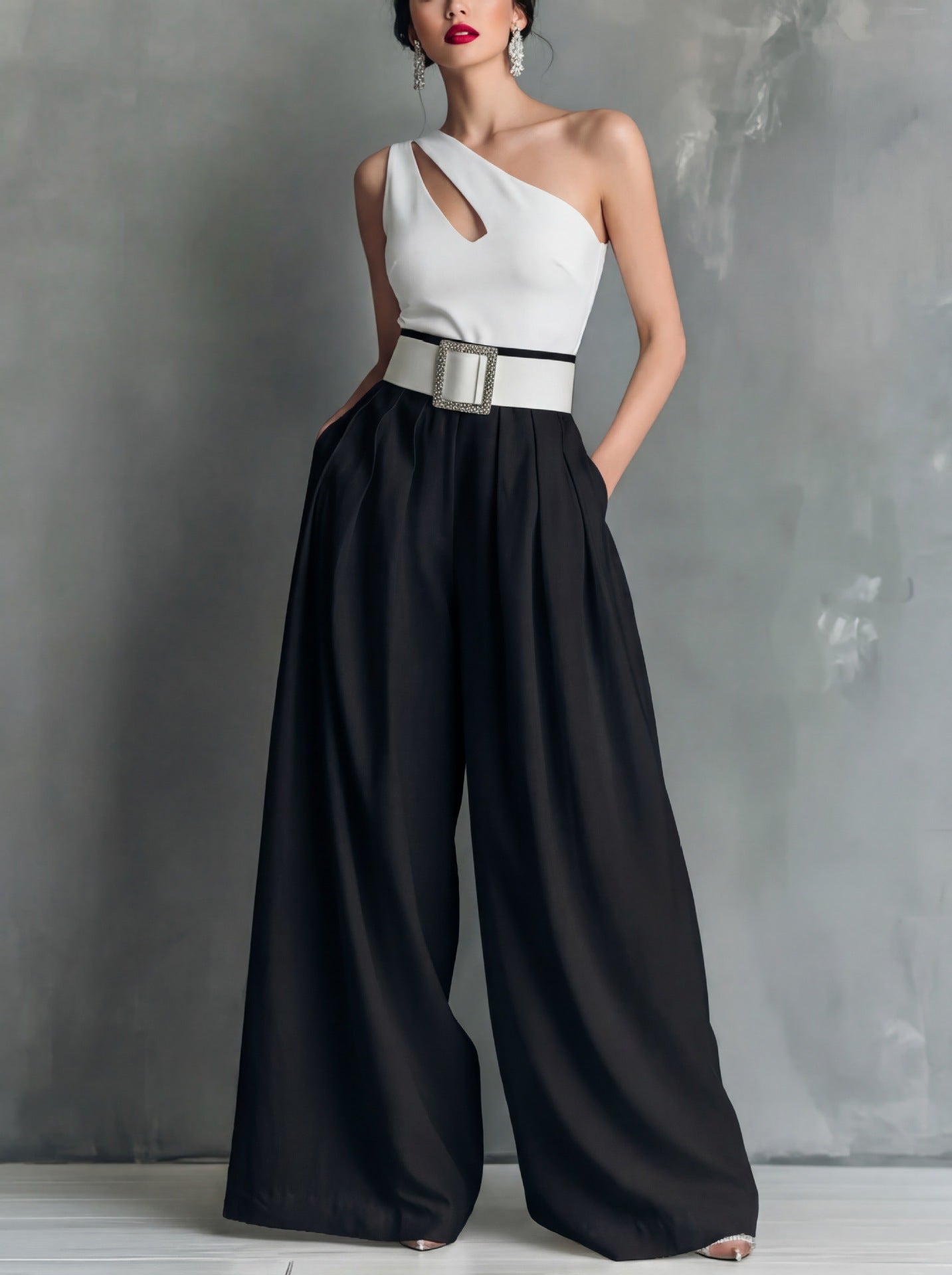 Women's Belted High Waist Wide Leg Work Pants