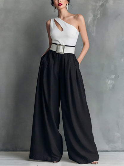 Women's Belted High Waist Wide Leg Work Pants