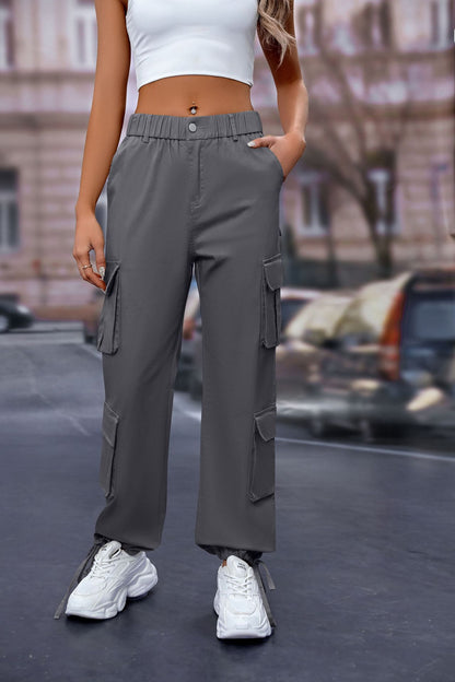 Women's High-Waist Cargo Pants with 8 Pockets, Loose Fit Streetwear