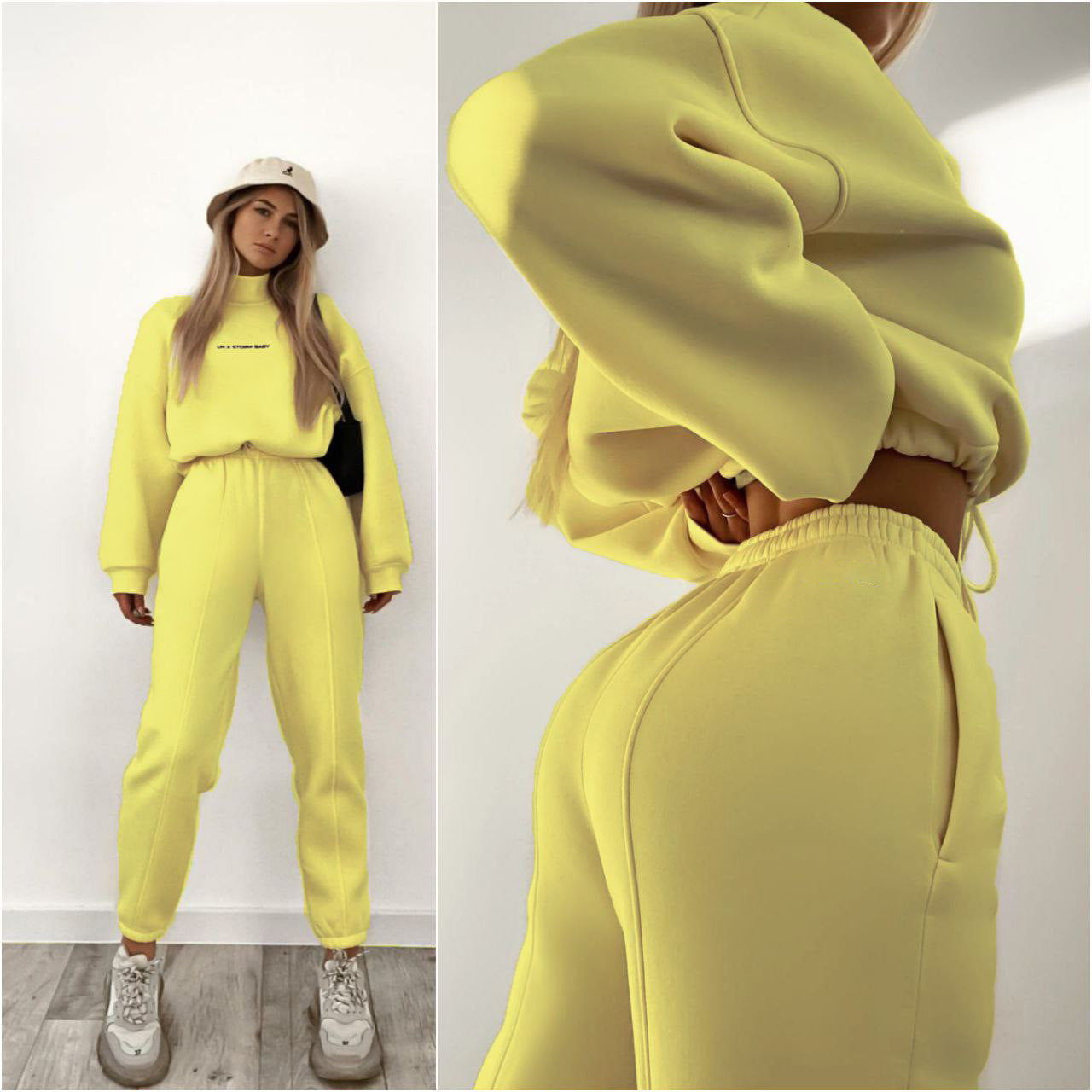 Women's Crop Sweatshirt Jogger Two Piece Set