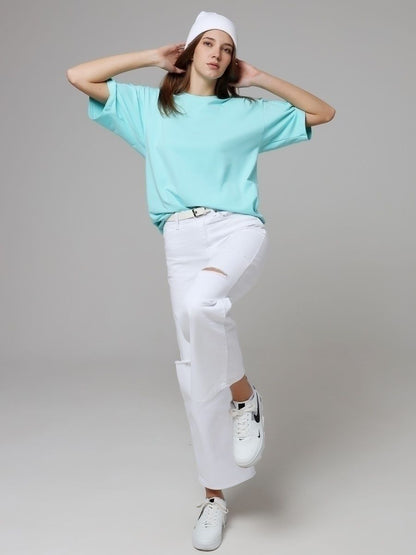 Solid Cotton T Shirt Loose Fit Crewneck Casual Top