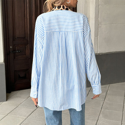 Floral Stripe Patchwork Oversized Button Up Shirt