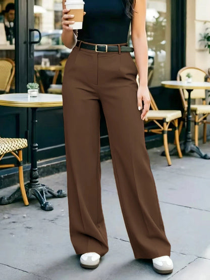 Women's Belted High Waist Wide Leg Dress Pants