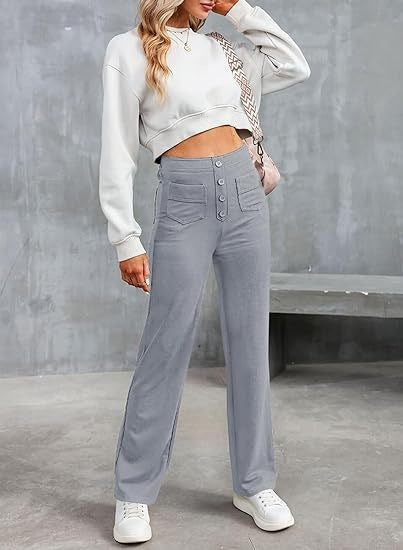 Women's High Waisted Straight Leg Pants with Pockets