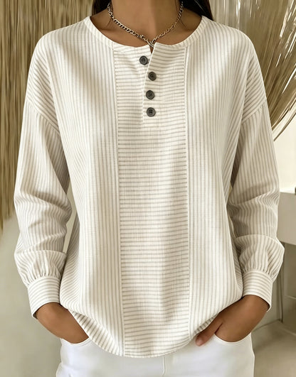 Women's Striped Patchwork Crew Neck Long Sleeve Blouse