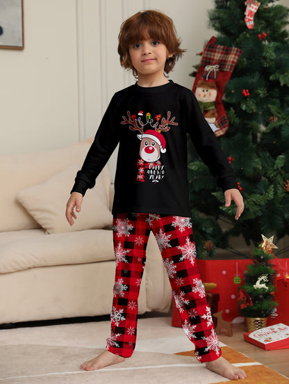 Deer Snowflake Plaid Parent-Child Printed Christmas Pajama Set