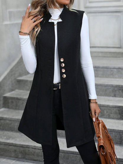 Women's Long Sleeveless Blazer Vest Button Front Jacket