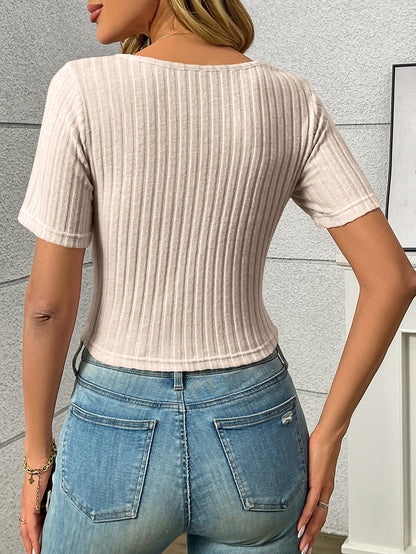 Pleated Drawstring Sexy Short-Sleeve Top