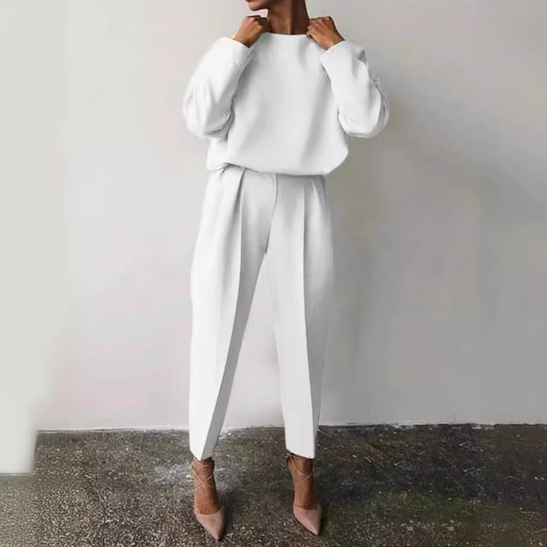 Women's Solid Casual Two Piece Set Long Sleeve Top Pants