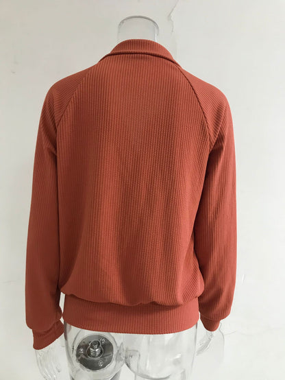 Oversized Ribbed Zip Up Collared Cardigan