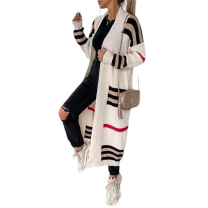 Women's Striped Long Cardigan Open Front Oversized
