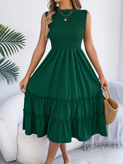 Smocked Sleeveless Ruffle Midi Dress Flowy Summer