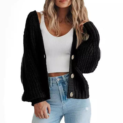 Chunky Knit Balloon Sleeve Button Cardigan