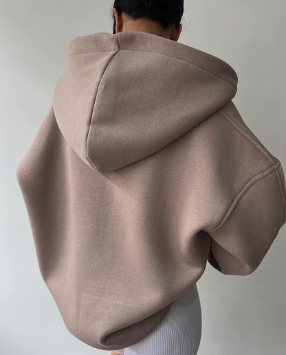 Women's Oversized Fleece V-Neck Hoodie Pullover