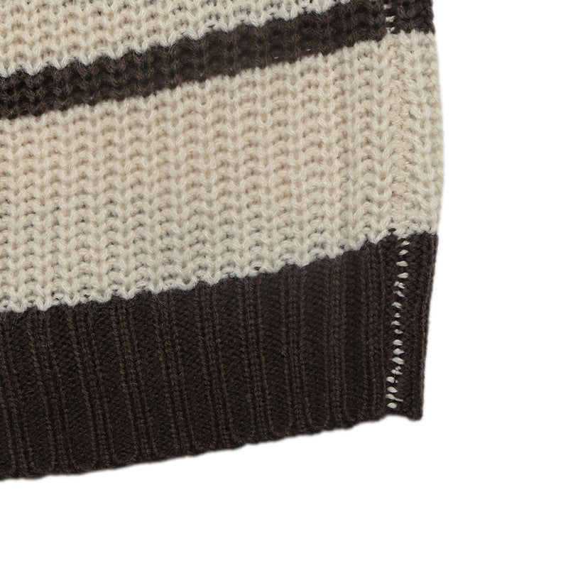 Striped Polo Sweater Contrast Trim Relaxed Fit