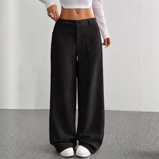 Womens Corduroy Wide Leg Pants Baggy Low Rise Vintage