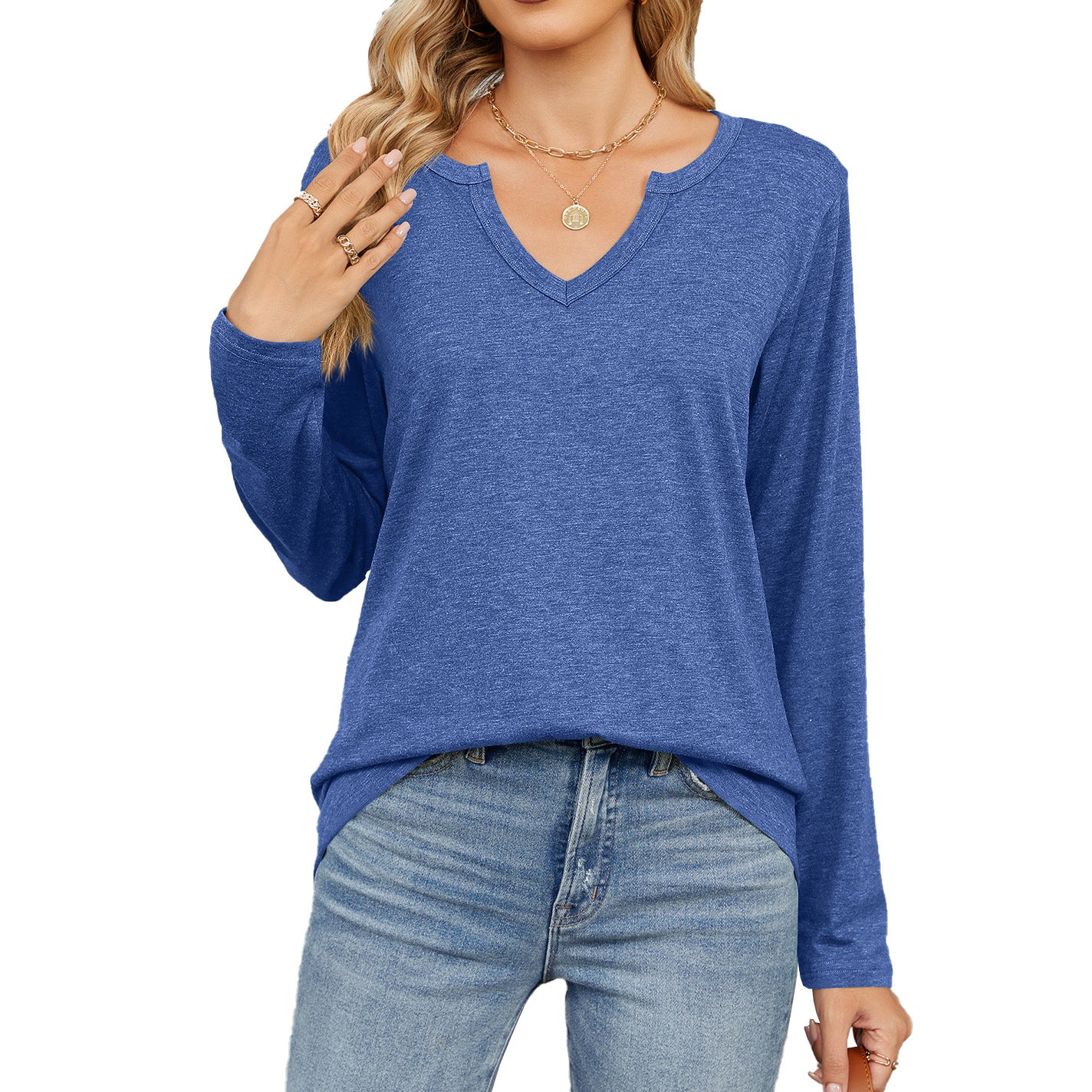 Women's Oversized V Neck Long Sleeve Tee Top