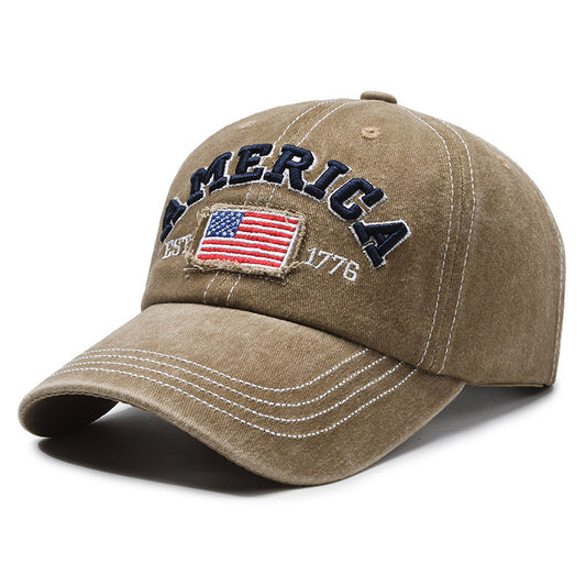 Khaki Vintage America Flag Embroidered Baseball Cap