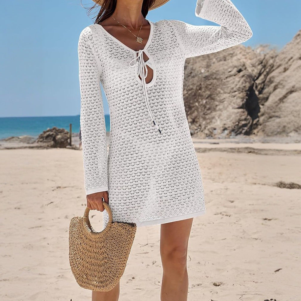 Crochet Cut Out Beach Cover Up Mini Dress