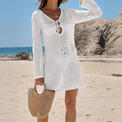 Crochet Cut Out Beach Cover Up Mini Dress