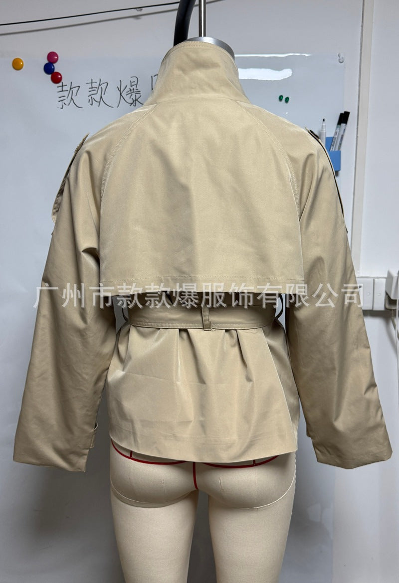 Women's Belted Double Breasted Cropped Trench Coat