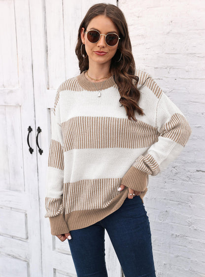 Plus Size Colorblock Striped Sweater | Cozy Fall/Winter Knit