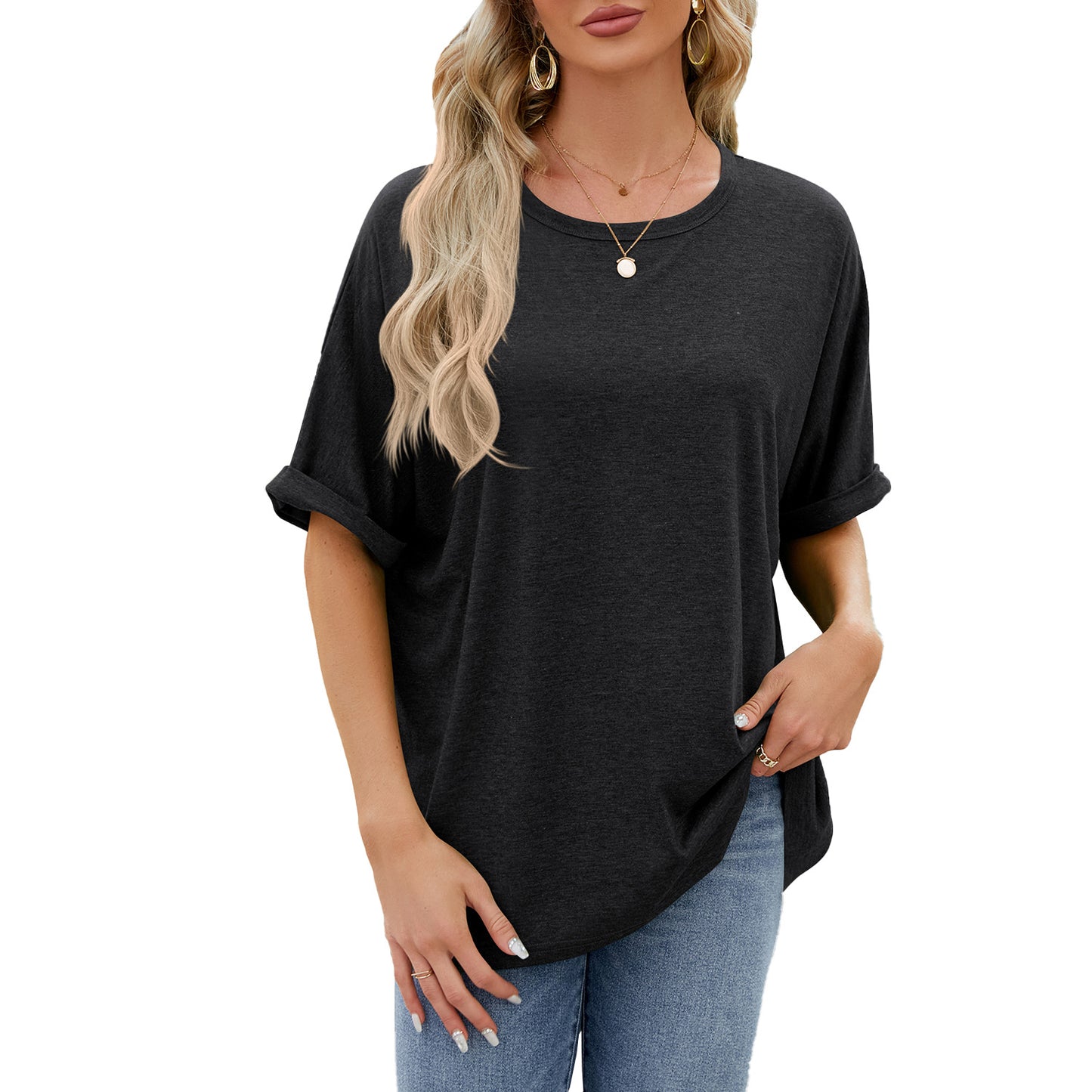 Loose Fit Crew Neck Short Sleeve Casual Basic Tee