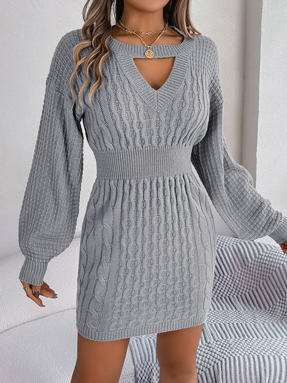 Grey Cable Knit Cutout Sweater Dress – Bodycon Mini