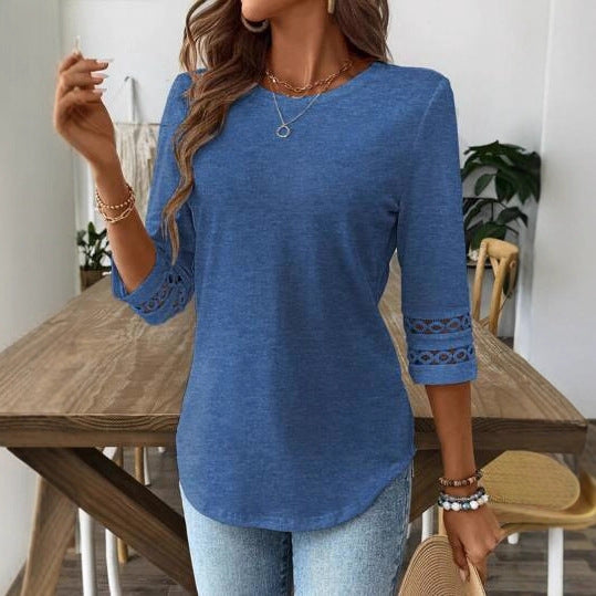 Women's Lace Trim 3/4 Sleeve Tunic Blouse