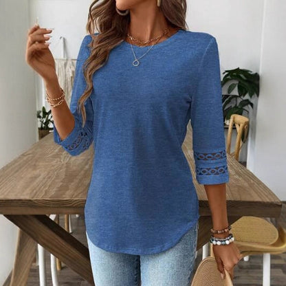 Women's Lace Trim 3/4 Sleeve Tunic Blouse