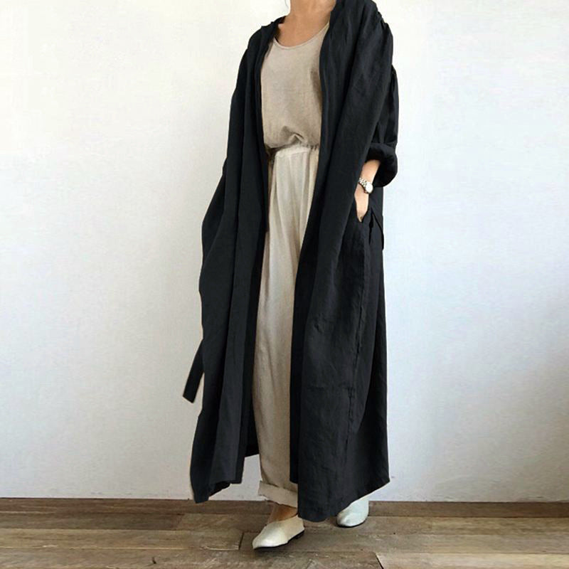 Women's Long Open Front Linen Cotton Duster Cardigan