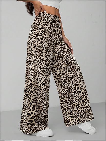 Low-Waist Leopard Print Wide-Leg Pants – Edgy Streetwear for Women